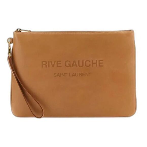 YSL Saint Laurent Rive Gauche Leather Wristlet Pouch - Camel - Picture 1 of 16
